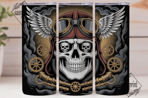 Steampunk Skull Aviator 20oz Tumbler Sublimation sassyprint 