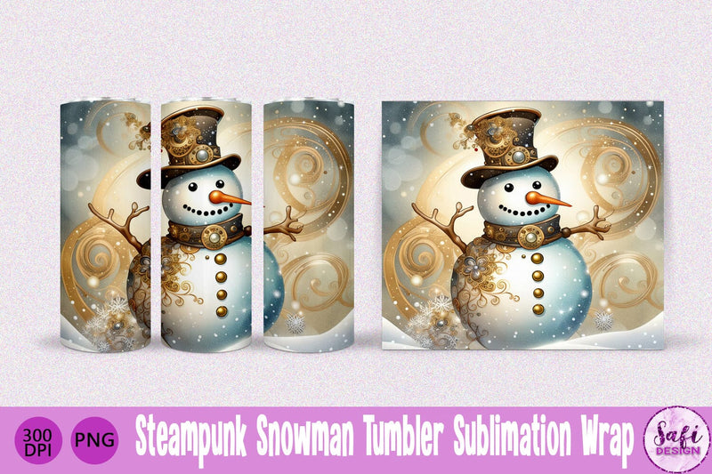 Steampunk Snowman Skinny Tumbler Sublimation Wrap Sublimation Safi Design 