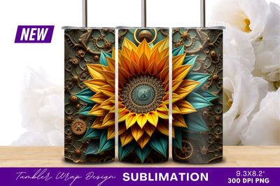 Steampunk Sunflower With Gear Background Tumbler Png Sublimation Regulrcrative 