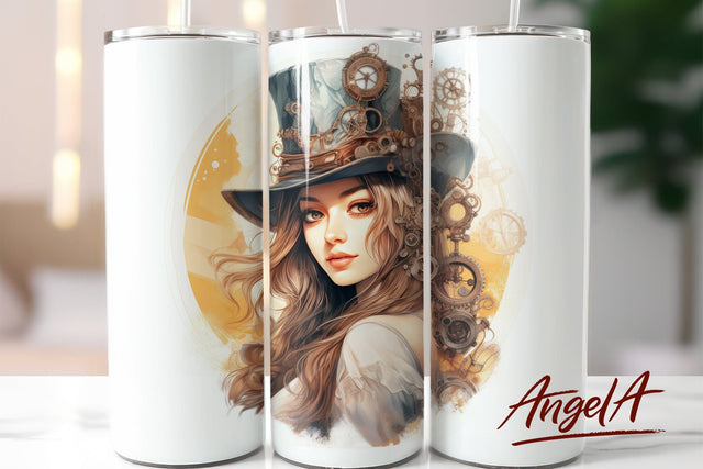 Steampunk tumbler / girl tumbler wrap / fashion girl PNG Sublimation Angelina Semenova 