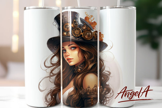 Steampunk tumbler / girl tumbler wrap / fashion girl PNG Sublimation Angelina Semenova 