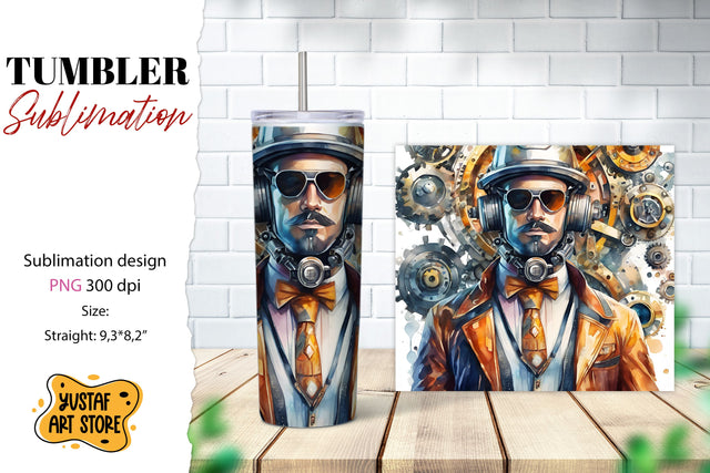 Steampunk tumbler. Mechanical tumbler design Sublimation Yustaf Art Store 