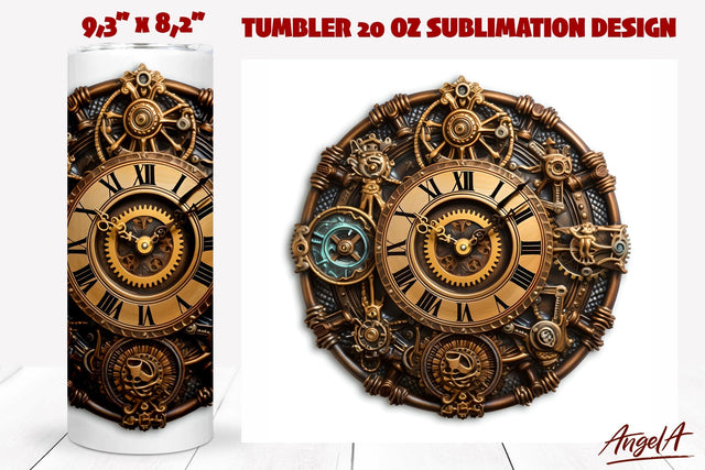 Steampunk tumbler / old clock png / vintage tumbler for man Sublimation Angelina Semenova 