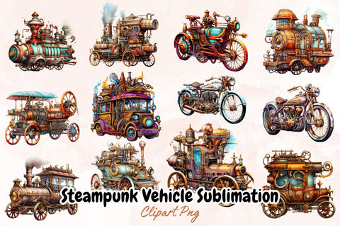 Steampunk Vehicle Sublimation Clipart Bundle Sublimation Designangry 