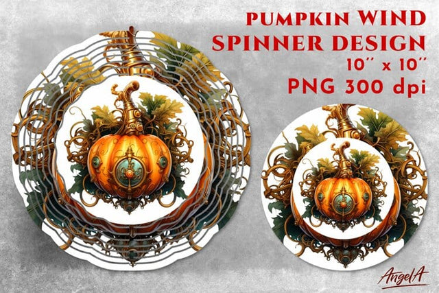 Steampunk wind spinner template / pumpkin and leaves png Sublimation Angelina Semenova 