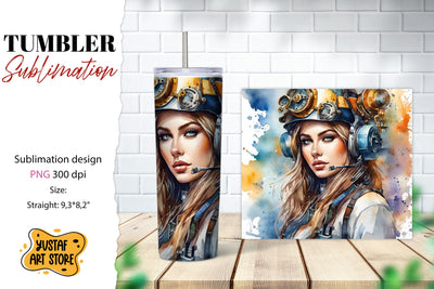 Steampunk Woman tumbler sublimation Sublimation Yustaf Art Store 