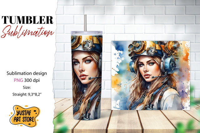 Steampunk Woman tumbler sublimation Sublimation Yustaf Art Store 