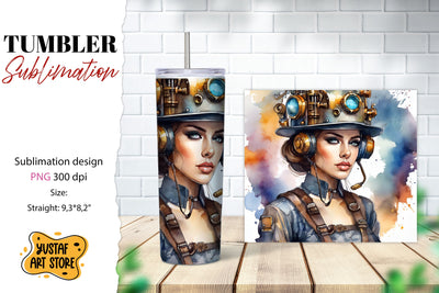 Steampunk Woman tumbler sublimation Sublimation Yustaf Art Store 