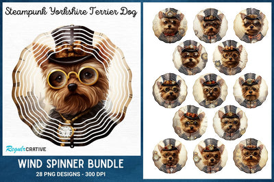 Steampunk Yorkshire Terrier Dog Wind Spinner Bundle Sublimation Regulrcrative 