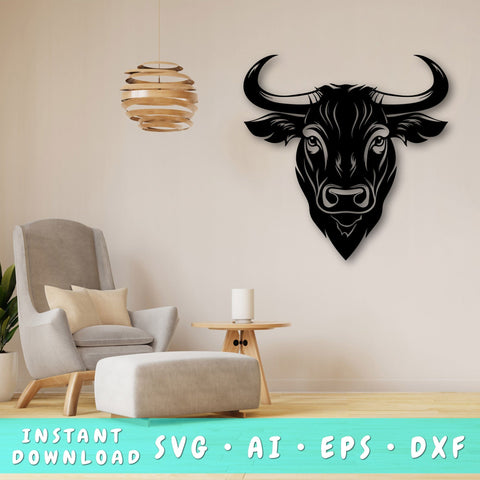 Steer Laser SVG Cut File, Steer Glowforge File, Steer DXF, Steer Wall Art SVG SVG HappyDesignStudio 