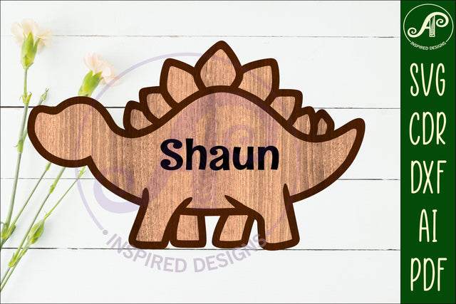 Stegosaurus Dinosaur outline two layer name wall sign SVG APInspireddesigns 