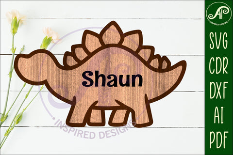 Stegosaurus Dinosaur outline two layer name wall sign SVG APInspireddesigns 