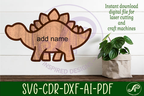 Stegosaurus Dinosaur outline two layer name wall sign SVG APInspireddesigns 