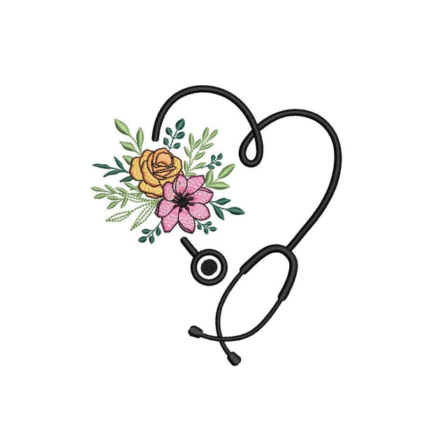 Stethoscope Flower Heart Machine Embroidery Design, 3 sizes, Instant Download Embroidery/Applique DESIGNS Nino Nadaraia 