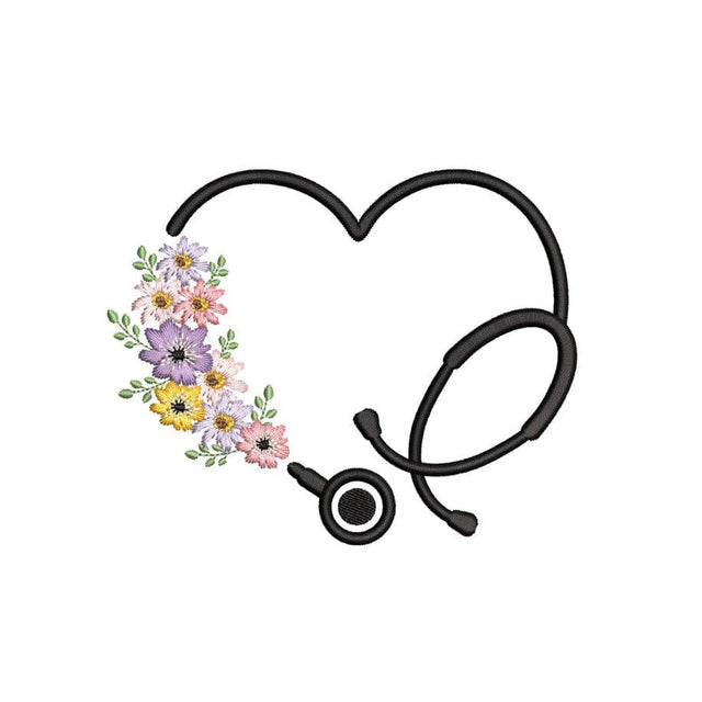 Stethoscope Flower Heart Machine Embroidery Design, Monogarm Embroidery, Nurse Name Embroidery File, 3 sizes, Instant Download Embroidery/Applique DESIGNS Nino Nadaraia 