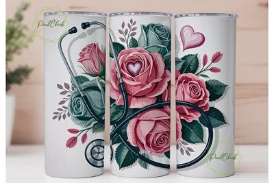 Stethoscope & Roses 20oz Tumbler Wrap Sublimation PixelChick 