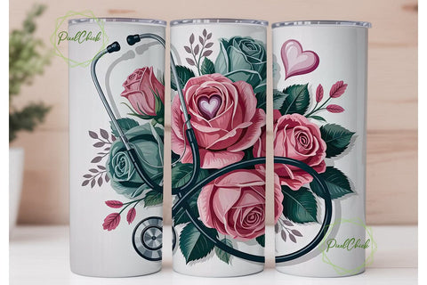 Stethoscope & Roses 20oz Tumbler Wrap Sublimation PixelChick 