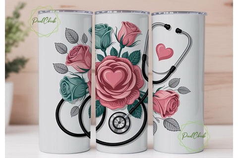 Stethoscope & Roses 20oz Tumbler Wrap Sublimation PixelChick 