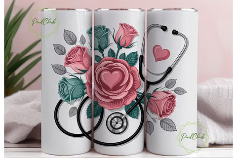 Stethoscope & Roses 20oz Tumbler Wrap Sublimation PixelChick 