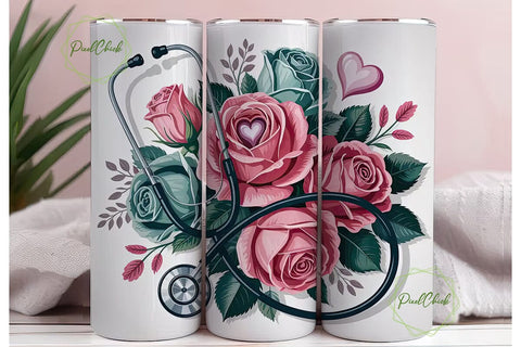 Stethoscope & Roses 20oz Tumbler Wrap Sublimation PixelChick 