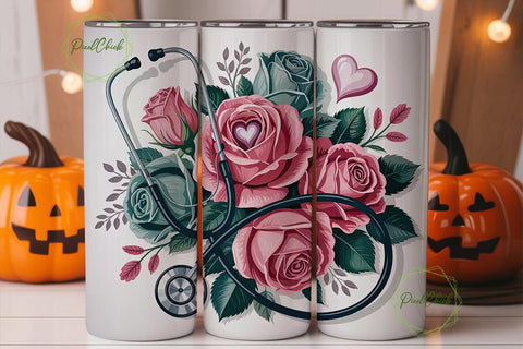 Stethoscope & Roses 20oz Tumbler Wrap Sublimation PixelChick 