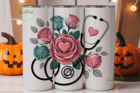 Stethoscope & Roses 20oz Tumbler Wrap Sublimation PixelChick 