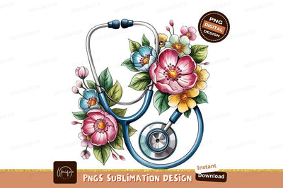 Stethoscope With Flowers Artwork Sublimation Png Sublimation Designangry 