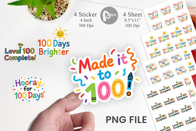 Sticker 100 Days Crayon Fun Quotes Sublimation artnoy 