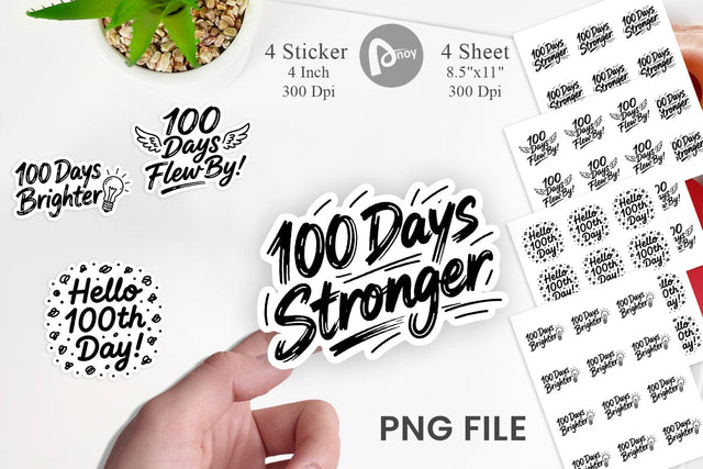 Sticker 100 Days Scribble Art Quotes Sublimation artnoy 