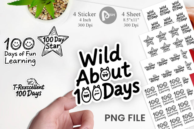 Sticker 100 Days Scribble Art Quotes Sublimation artnoy 
