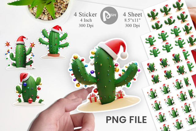 Sticker 3D Christmas Cactus Sublimation artnoy 
