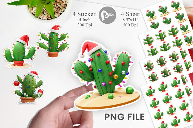 Sticker 3D Christmas Cactus Sublimation artnoy 