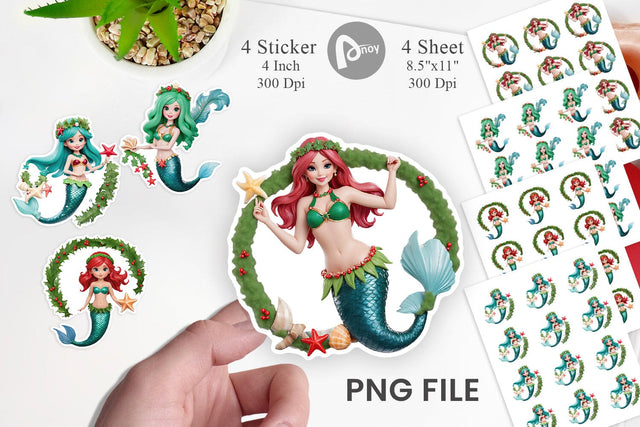 Sticker 3D Christmas Mermaid Sublimation artnoy 