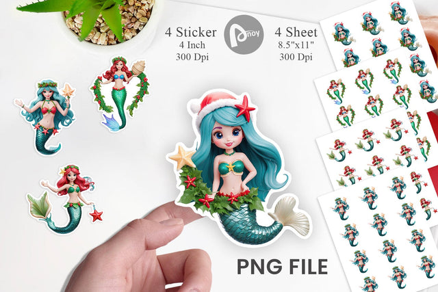 Sticker 3D Christmas Mermaid Sublimation artnoy 