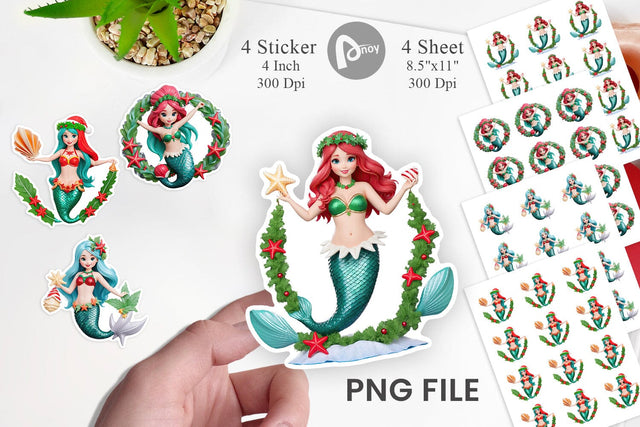 Sticker 3D Christmas Mermaid Sublimation artnoy 
