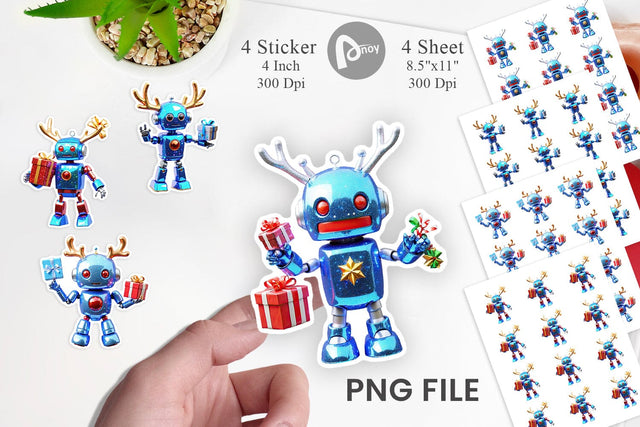 Sticker 3D Christmas Robot Sublimation artnoy 