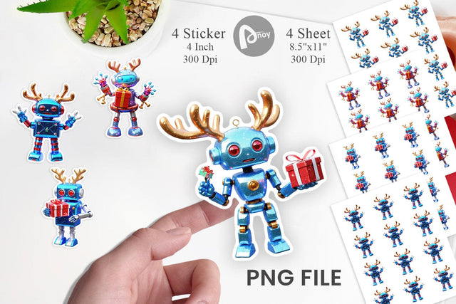 Sticker 3D Christmas Robot Sublimation artnoy 