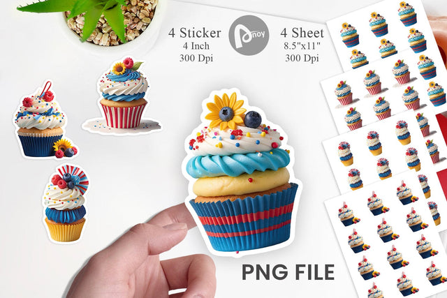 Sticker 3D Colorful Cupcake Sublimation artnoy 