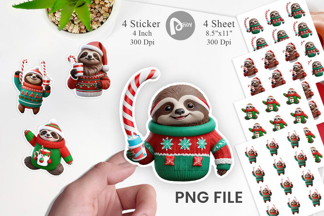Sticker 3D Festive Sloth Sublimation artnoy 