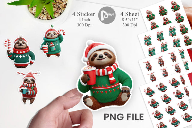 Sticker 3D Festive Sloth Sublimation artnoy 