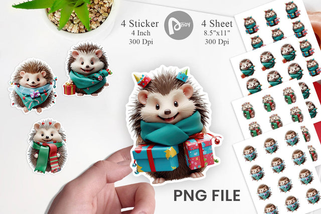 Sticker 3D Holiday Hedgehog Sublimation artnoy 