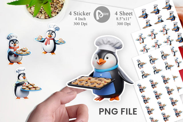 Sticker 3D Penguin Chef Sublimation artnoy 