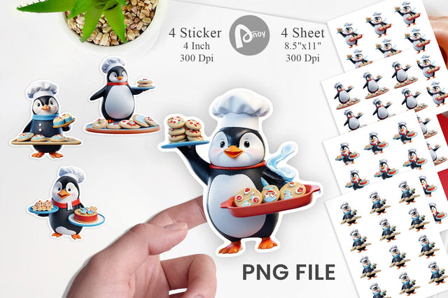 Sticker 3D Penguin Chef Sublimation artnoy 