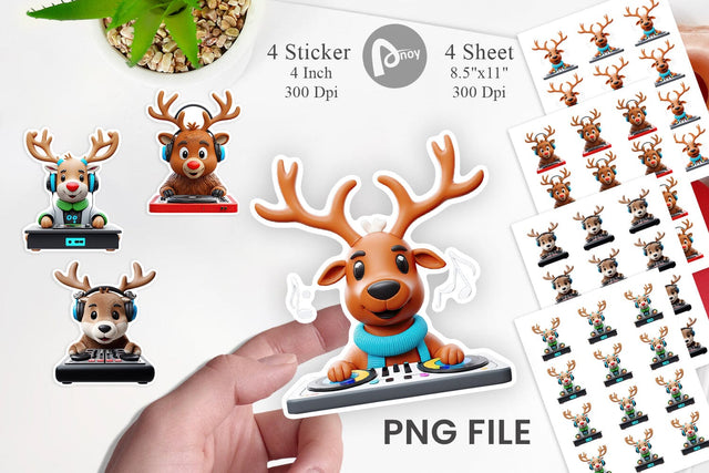 Sticker 3D Reindeer DJ Sublimation artnoy 