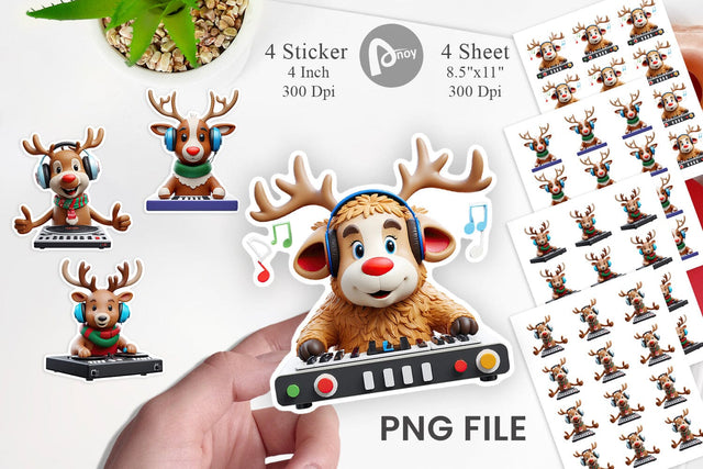 Sticker 3D Reindeer DJ Sublimation artnoy 