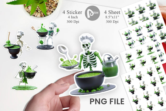 Sticker 3D Skeleton Chef Sublimation artnoy 