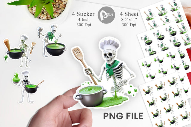 Sticker 3D Skeleton Chef Sublimation artnoy 