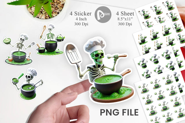 Sticker 3D Skeleton Chef Sublimation artnoy 