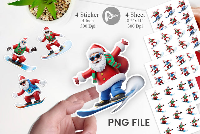 Sticker 3D Snowboard Santa Sublimation artnoy 