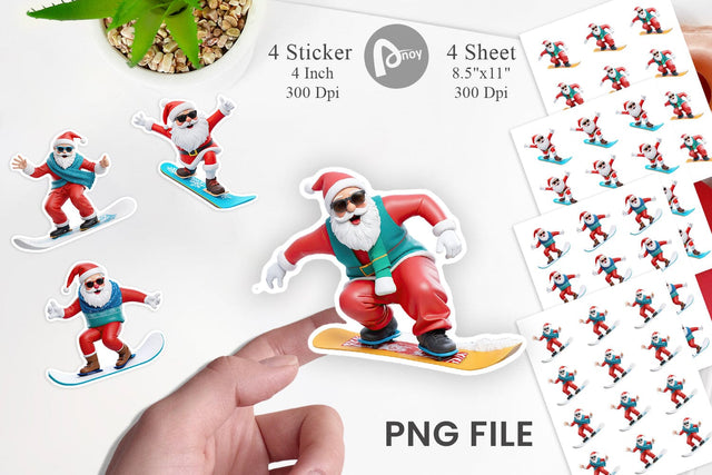 Sticker 3D Snowboard Santa Sublimation artnoy 